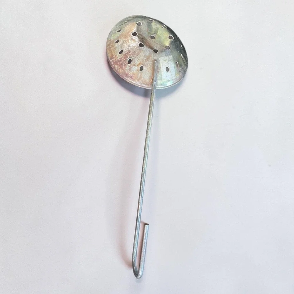 Unbranded Slotted Spoon Skimmer Silver Fair Hooked Handle Primitive
